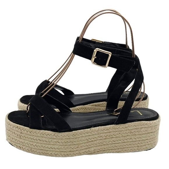 Lulus Cobi Black Faux Suede Espadrille Platform Sandals Size 8.5 Flatform Shoes - Picture 5 of 15